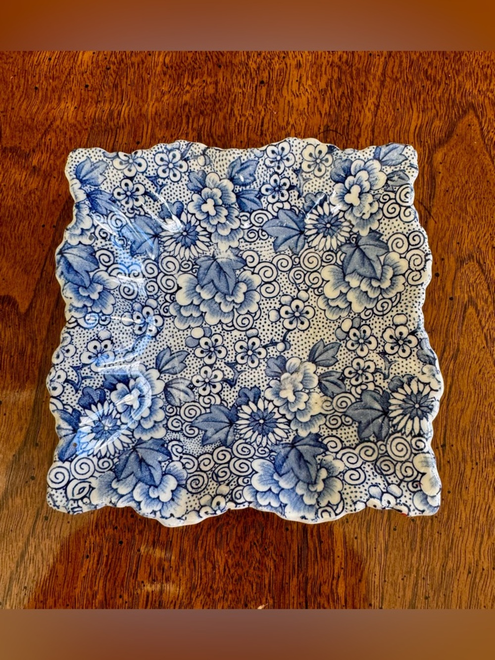 Vintage James Kent Old Foley Hand Engraved Blue Staffordshire Trinket Dish